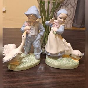 VTG Holland Mold Girl Boy With Geese ducks Figurines Set Of 2 vtg kitchen decor